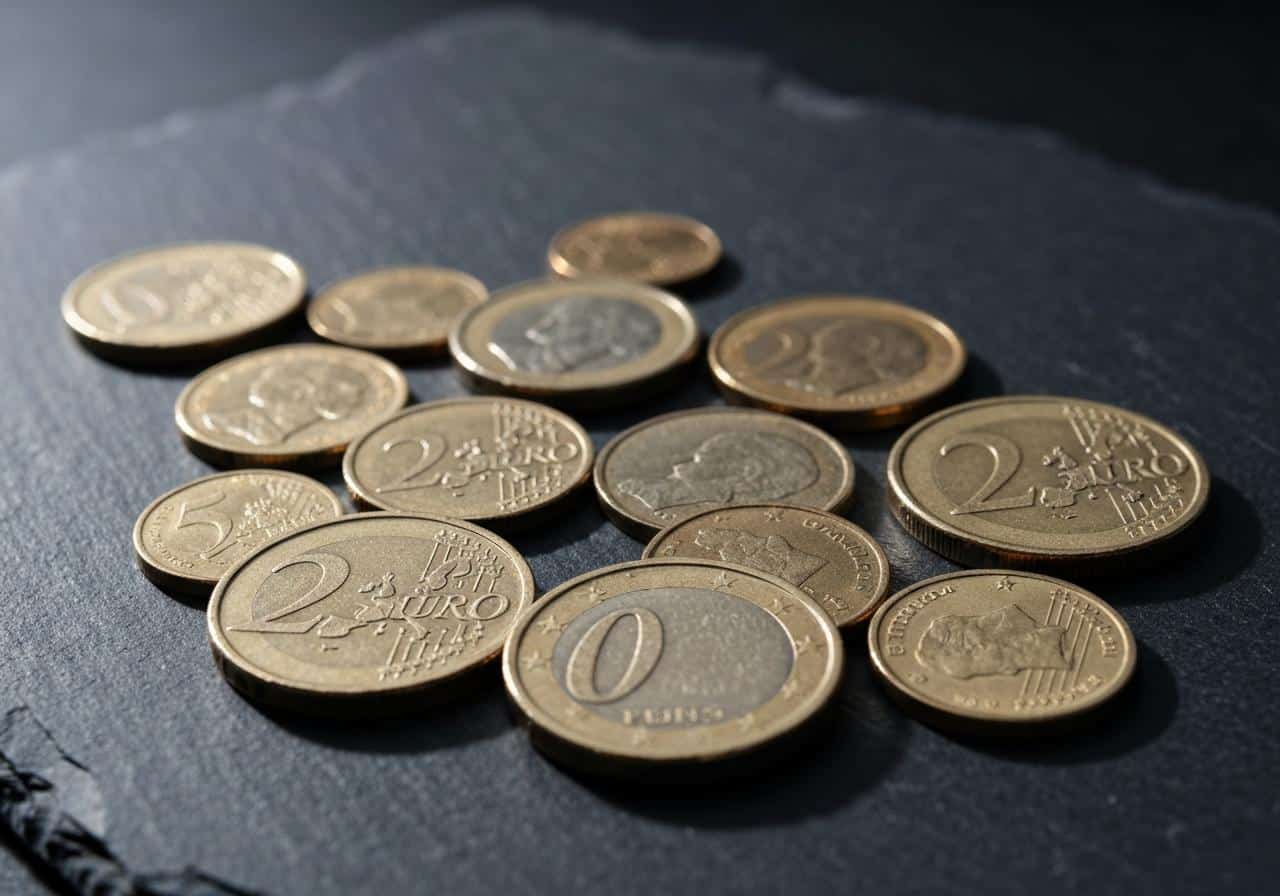 Pièces euro françaises alignées sur fond sombre
