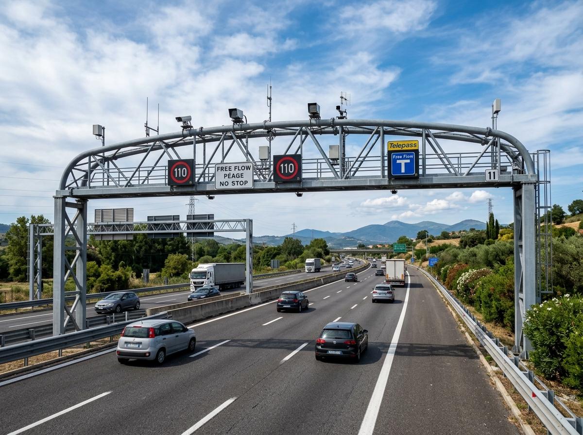 Portique Free Flow au-dessus d'autoroute italienne Lombardie