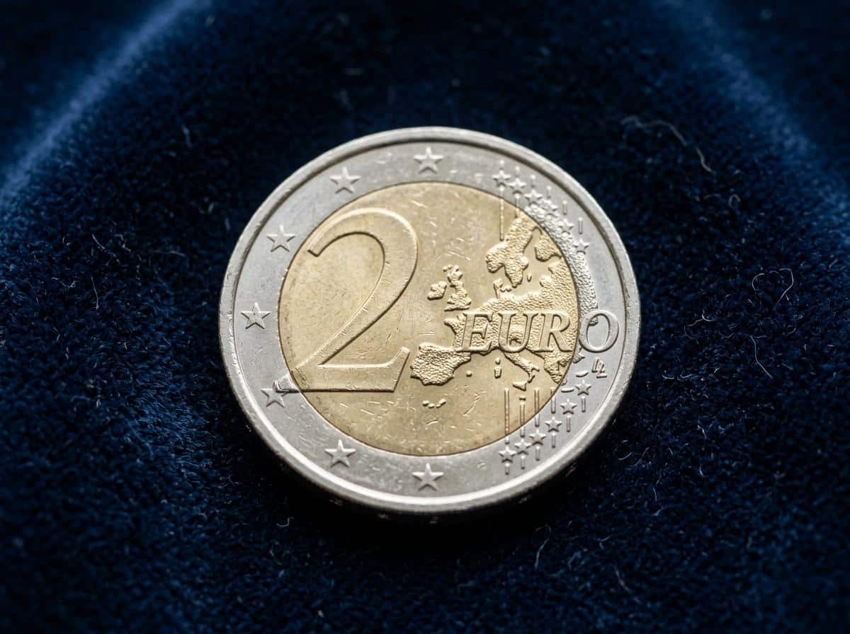 Pièce de 2 euros bimétallique avec carte de l'Europe en gros plan